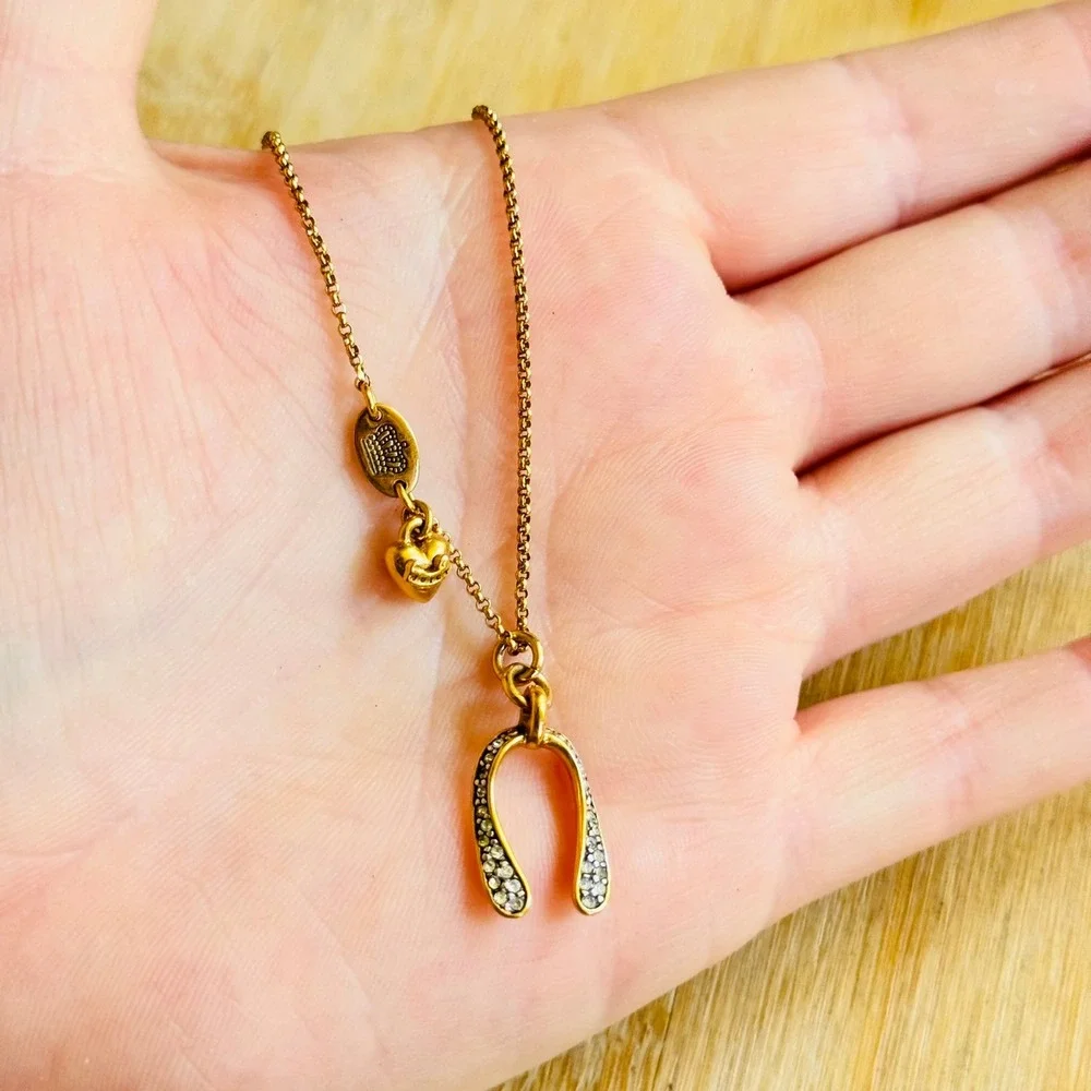 Juicy Couture WishBone Necklace Crystal Pave Designer Gold Designer Y2K 18